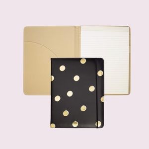 Kate Spade New York Black/Gold Leatherette Notepad Folio, Scatter Dot